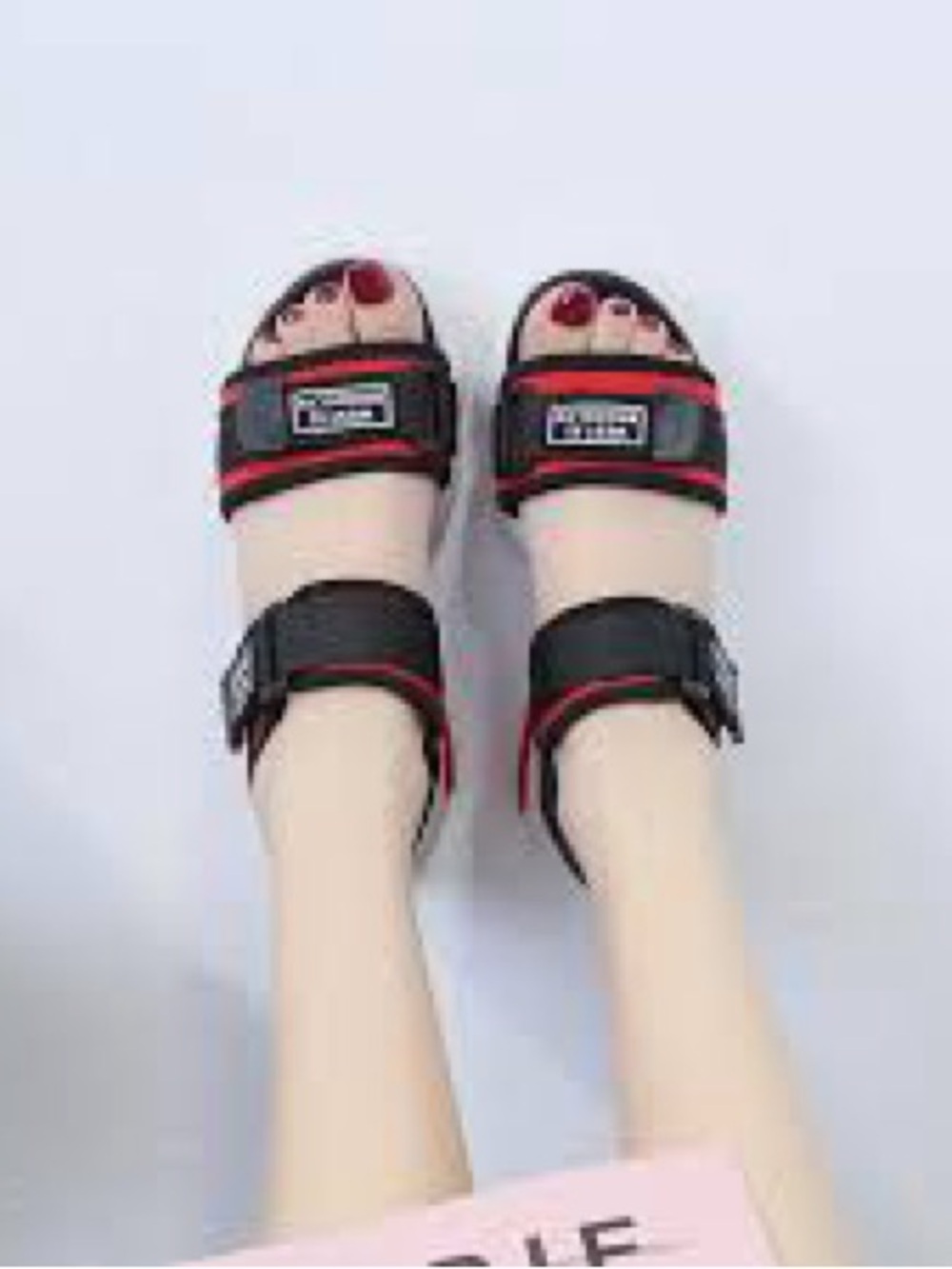 Women's Black Sandals with Red Trim - Adjustable Casual Slides